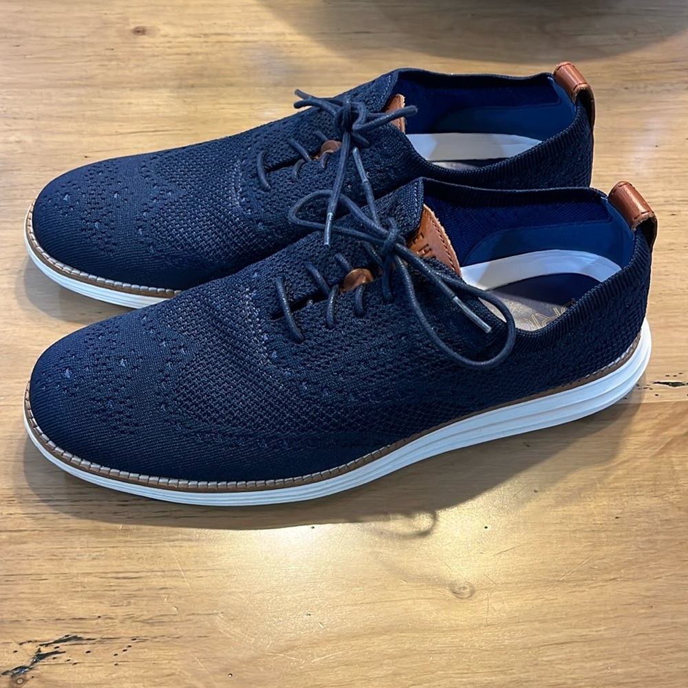 Cole Haan Original Grand Stitchlite Wingtip Oxford Shoes Navy Blue Mens,…